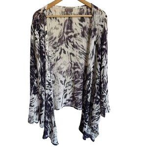 Easywear by Chico's White Purple Abstract Watercolor Open Knit Draping Long Line